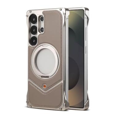 Imagem de Suporte magnético giratório de 360° para Samsung Galaxy S25Ultra, adequado para MagSafe, suporte de couro genuíno de liga de alumínio com suporte giratório (prata, Samsung Galaxy S25 Ultra)