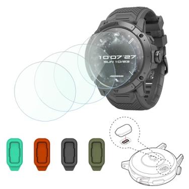 Imagem de FCMEDZI Protetor de tela de vidro temperado SmartWatch compatível com COROS VERTIX 2S, película protetora 2,5D 9H de dureza HD e plugue de poeira de carregamento (pacote com 4+4)