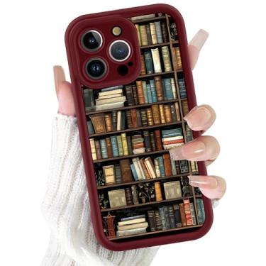 Imagem de Vulfwela Capa de celular para iPhone 15 Pro Max Borgonha vinho tinto vintage capa estilo estante 17.0 cm, linda estética outono outono padrão design feminino capa à prova de choque macio TPU protetor