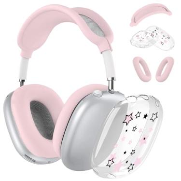 Imagem de AIIEKZ Capa de silicone para fones de ouvido AirPods Max, Clear Star, capa para fones de ouvido de TPU macio/capa de fone de ouvido para Apple AirPods Max USB-C/Lightning (2024/2020) (rosa)