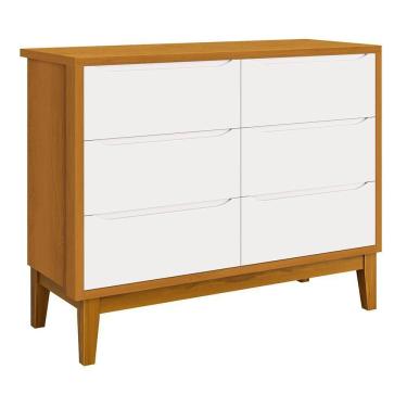 Imagem de Cômoda Infantil Classic 6 Gavetas Branco/savana Com Pés Amadeirado - Reller Móveis Branco/savana