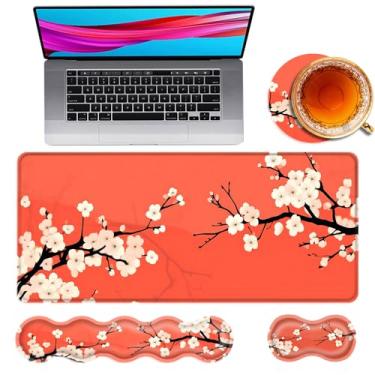 Imagem de TOEMZTFT Mouse pad grande e descanso de pulso para teclado, almofada de mesa para teclado e mouse, mouse pad grande 4 em 1 com suporte de pulso, tapete de mesa para jogos de estudo de escritório em