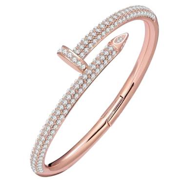 Imagem de Eesphy Pulseira feminina banhada a ouro 18 quilates com cristais austríacos, joias com design de unhas de latão durável para uso diário, festas e presentes para ela, 6.5-7, Cristal