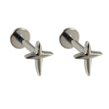 Imagem de Niaspi Brincos minimalistas de estrela com cruz labret de 16 g de estrelas minúsculas para lábios, tragus helix, cartilagem, brincos de orelha perfurada, joias para mulheres e homens, Small, Titânio