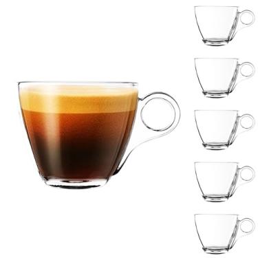 Imagem de binsakao Canecas de café de vidro com alça - Xícaras de chá pequenas de vidro transparente de 170 g para chá, café expresso, chocolate quente, lavável na lava-louças