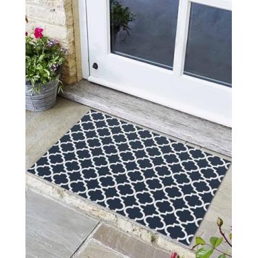 Imagem de Capacho Marrocos padrão étnico antiderrapante tapetes de entrada modernos geométricos em fundo preto tapete lavável para sala de estar, quarto, banheiro, entrada, 61 x 91 cm