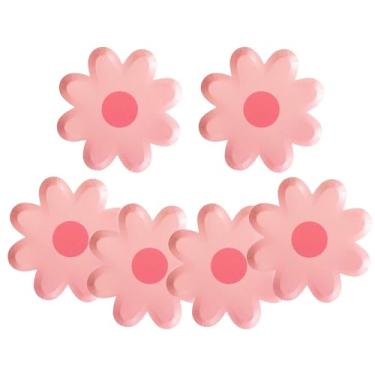 Imagem de NOVIPEROW Pacote com 50 pratos de papel em forma de flor, pratos de margarida rosa escuro de 22 cm, pratos de sobremesa descartáveis premium para dia dos namorados, aniversários, chás de bebê e festas