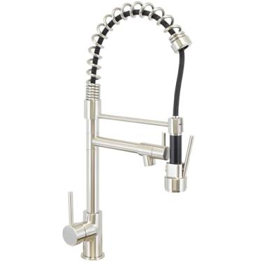Imagem de Dakota Torneira de cozinha com pulverizador de puxar para baixo e enchimento de panela, 56 cm, níquel escovado - torneira comercial de alta pressão de furo único com taxa de fluxo de 1,5 gpm a 60 psi