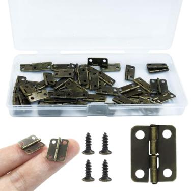 Imagem de Hordion 50 peças pequenas dobradiças para caixa de madeira, mini dobradiças de bronze de 18 x 15 mm com parafusos para artesanato faça você mesmo porta em miniatura pequenos projetos de marcenaria