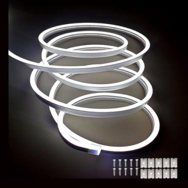 Imagem de dobestyou Fita de luzes LED neon brancas, 16,4 pés/5 m, 12 V CC 600 SMD2835, luz de corda LED à prova d'água para decoração interna e externa (sem adaptador de energia)
