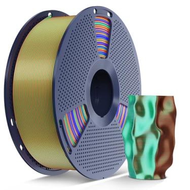 Imagem de SUNLU Filamento PLA de seda tripla, filamento de impressora 3D PLA de seda 1,75 mm, filamento de impressora 3D de seda brilhante de 1,75 mm ± 0,02 mm, carretel de 1 kg (1 kg), cor tripla de seda