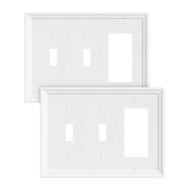 Imagem de TREEWELL Pacote com 2 decoradores/placa de cobertura de interruptor de luz dupla, capas de tomada elétrica decorativas modernas brancas puras, placas de interruptor de parede de fibra de bambu e capas