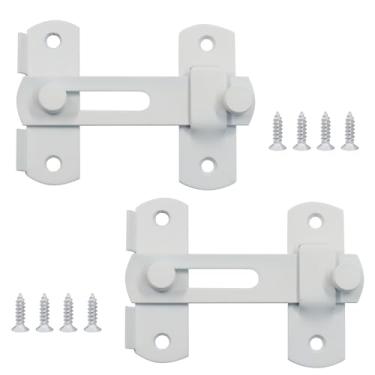 Imagem de BokWin Pacote com 2 travas de porta de celeiro, trava flip de aço inoxidável branco para portas deslizantes, portões de celeiro, portas duplas, portas para animais de estimação, garagem, banheiro