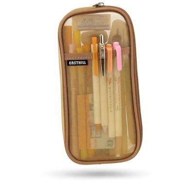 Imagem de EASTHILL Estojo de lápis de malha de grade com zíper bolsa de cor de maquiagem transparente bolsa de cosméticos multiuso viagem escola adolescentes bolsa papelaria transparente caixa