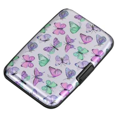 Imagem de ELFISH Mini carteira de alumínio RFID porta-cartões de crédito capa de metal para identidade masculina e feminina (borboletas coloridas)