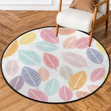 Imagem de Tapete redondo de 1,8 m com folhas fofas coloridas macias tapetes antiderrapantes laváveis tapete circular tapete redondo interior quarto berçário sala de estar cozinha banheiro entrada casa tapete