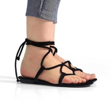Imagem de Sandália Feminina Rasteira Gladiadora Amarrar Perna Resistente Confortável-Feminino