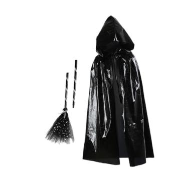 Imagem de Colaxi Capa de Halloween infantil com capuz e capa macia de vassoura para festa de máscaras, Preto