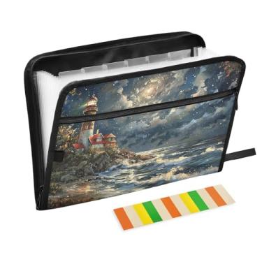 Imagem de Wassud Pasta organizadora de arquivos de papel A4 para farol de pintura a óleo com etiquetas pasta de arquivo expansível com 13 bolsos