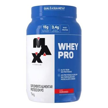 Imagem de Whey Pro Concentrado Pote 1kg Max Titanium Sabor Morango