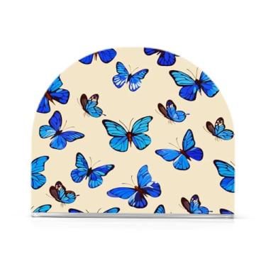 Imagem de Qilmy Porta-guardanapos acrílico borboletas azuis, porta-guardanapos para mesas cozinha restaurante decoração de casa, suporte decorativo moderno para papel de jantar guardanapos de coquetel 54