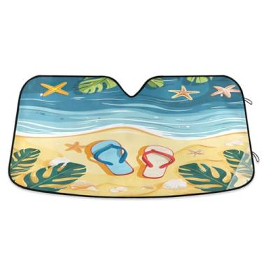 Imagem de Qilmy Chinelos de praia de verão para para-brisa de carro, protetor de viseira dobrável, mantém fresco, bloqueia raios UV e acessórios para proteger carros, SUVs, caminhões-S118