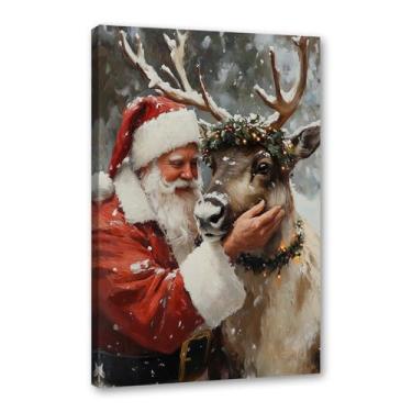 Imagem de Vintage Natal Papai Noel árvore de Natal boneco de neve impressões pintura em tela cenário de inverno imagens de arte de parede para sala de estar decoração de casa (SKU6,20.3x30.5 cm = (20x30cm