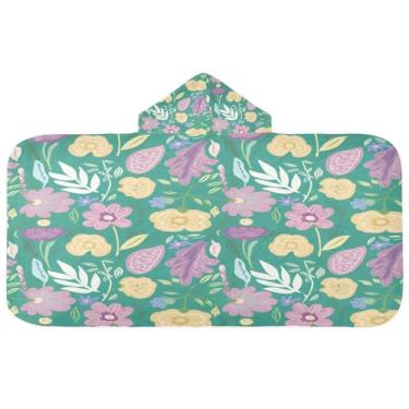 Imagem de CEBUGI Toalha de banho com capuz de flores coloridas para crianças toalha de banho macia absorvente com capuz 127 x 59,7 cm toalha de banho de praia para meninos e meninas