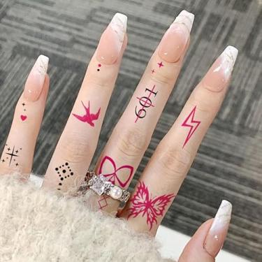 Imagem de 5 folhas Y2K borboletas temporárias tatuagem de dedo adesivos vintage moda maquiagem acentos à prova d'água fácil remoção tatuagem adesivos para mulheres
