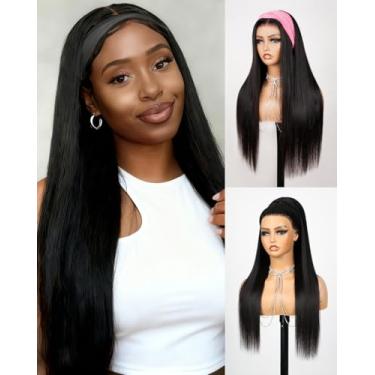Imagem de Megalook hair Peruca Com Faixa De Cabelo Humano, Lisa, Sem Cola, 12A, Sem Renda, Meia-Peruca Com Faixa De Cabelo Humano, 24 Polegadas, Cordão, Rabo De Cavalo, Meia-Perucas Para Mulheres Negras