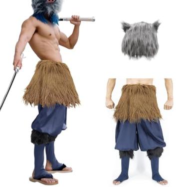 Imagem de Tokisaki Fantasia Inosuke Cosplay Feminina Masculina Inosuke Avental Calças com Máscara de Javali Halloween (G, M12I-N45-Marrom)
