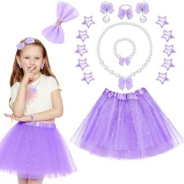 Imagem de ZhouBoat Conjunto de 16 peças de tutu roxo para meninas de 3 a 8 anos, fantasia de princesa com acessórios de cabelo