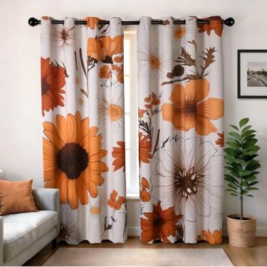 Imagem de XWZO Cortinas florais blecaute boho para quarto, cortinas vintage com estampa botânica de meados do século, cortina preta 220 cm de comprimento, 2 painéis para sala de estar, ilhós, decoração boêmia