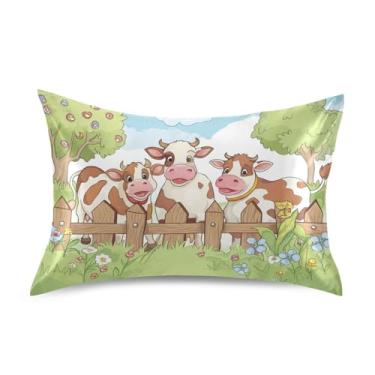 Imagem de Fronhas de cetim animal vaca marrom desenho animado para resfriamento de cabelo fronha de cama macia personalizada padrão Queen King fronhas tamanho padrão 66.0 cm x 50.8 cm