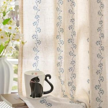 Imagem de Lazzzy Cortinas de linho 243,8 cm de comprimento conjunto de 2 para sala de estar, privacidade, berçário, cortinas para menino/menino, listradas, floral, filtro de luz, decoração de fazenda, 127 x