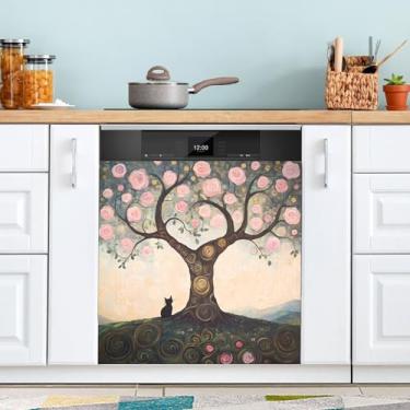 Imagem de Capa de máquina de lavar louça com estampa de árvore caprichosa e rosas rosas à prova d'água 58 x 66 cm