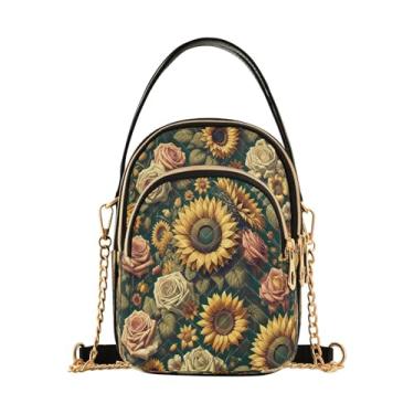 Imagem de Joisal Bolsa tiracolo roxa lavanda para viagem, bolsa de ombro pequena moderna para mulheres, Girassóis e rosas, 15*21*8cm