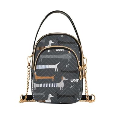 Imagem de TSENQUE Bolsa de ombro feminina Llama cacto alpaca rosa carteira corrente telefone bolsa de desenho animado com zíper Bowler Bag, Cachorro Dachshund cinza, 5.91x3.15x8.27inches