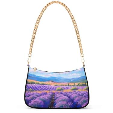 Imagem de Flamingos Beach Aquarela Bolsa feminina Hobo Party Purses Womens Evening Handbag Chain Ladies Shoulder Bag, Lavender Fields Paris Flowers