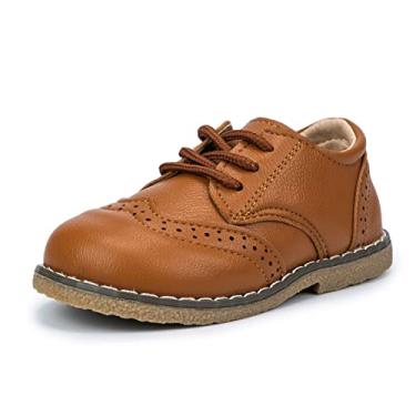 Imagem de Sapato social infantil infantil com cadarço perfurado Oxford confortável sola formal e casual, A2/marrom, 11 Little Kid