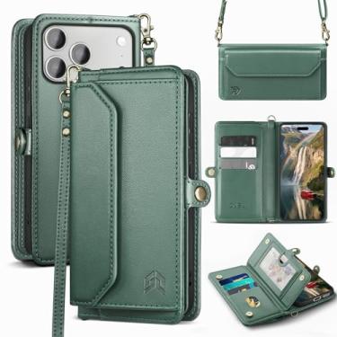 Imagem de DJBull Capa carteira para iPhone 17 Pro de 6,3 polegadas com suporte para cartão, alças de ombro e pulseira, couro PU macio, encaixe magnético, capa de telefone flip para mulheres e homens para Apple