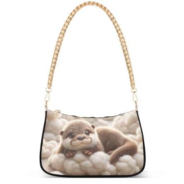 Imagem de Xray Flowers Bolsa moderna fantasia Hobo Party Clutch feminina designer bolsa de mão corrente pequena bolsa de ombro, Linda lontra nuvens deitadas engraçadas