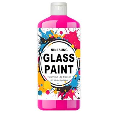 Imagem de ninesung Tinta de vidro rosa choque, 1 litro a granel jumbo - tinta acrílica para vitrais, janelas, taças de vinho, cerâmica e garrafas - para artistas e iniciantes (rosa choque, 34 Fl Oz)