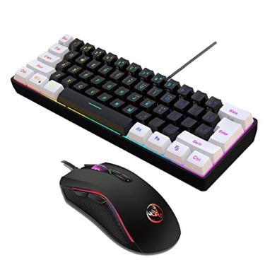 Imagem de EPANU Teclado e teclado com fio USB e teclado HXSJ V700BW + A869 USB teclado e kit para computador com 61 teclas RGB com fio + LED colorido para jogos com fio DPI de 4 níveis máx. 3200DPI para PC e