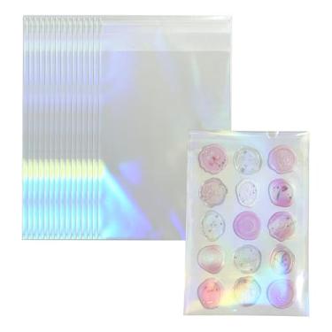 Imagem de 100 unidades de sacos holográficos de celofane, sacos de biscoito iridescentes de 15 x 9,9 cm, sacos de guloseimas de celofane autovedáveis, sacos de presente OPP adesivos para presente de Natal