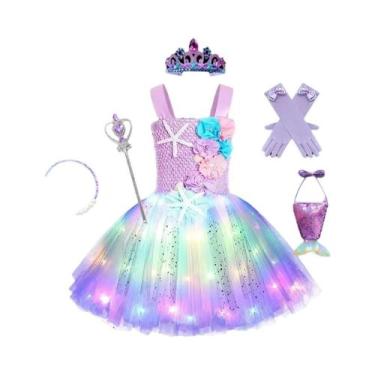 Imagem de Vestido De Festa Infantil Roxo De Sereia Com Luzes LED Tema Marinho Es