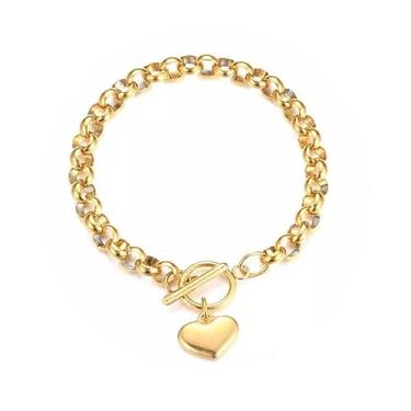 Imagem de LKingel Conjunto de colar de gargantilha de coração Puffs para mulheres ouro/prata com pingente de coração e pulseira punky pledge conjunto de pulseiras delicadas corrente de elos grossos colares