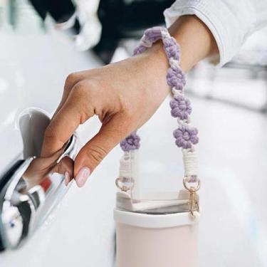 Imagem de 1 pingente de chaveiro de corda de algodão fofo com garra de gato, acessórios de chave elegantes e personalizados, pulseira de pendurar corda de algodão DIY (multicolorida, roxa)