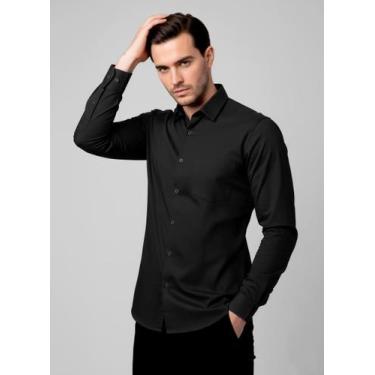Imagem de Camisa Social Masculina de Manga Longa Confort Sport Fino Premium Caim