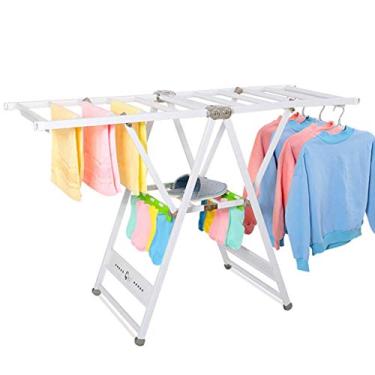 Imagem de Cabide de secagem de roupas cabides pendurados no chão varanda rack de secagem dobrável toalha roupas colcha rack de secagem rack de armazenamento exterior Airer Sier branco #2 (Cor: sier branco
